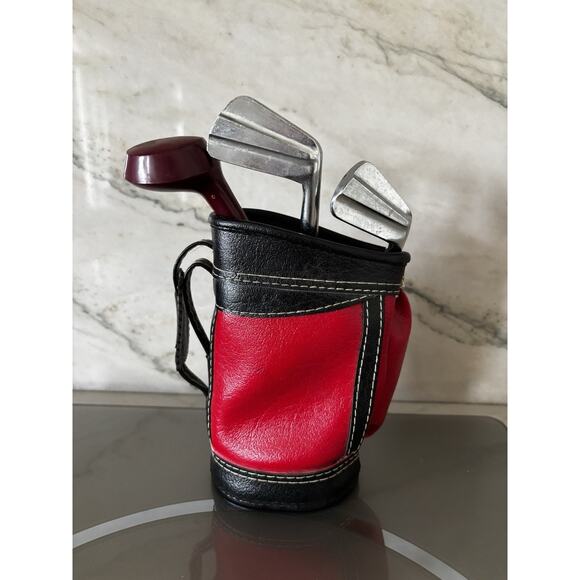 Vintage Enesco Golf Bag & Clubs‎ Bar Mixing Set Retro MCM Red & Black Cocktails - Picture 3 of 12